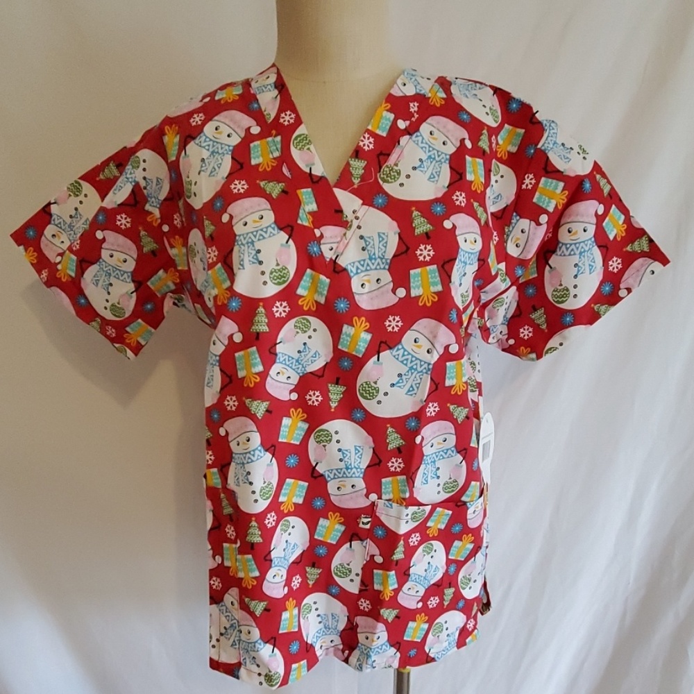 Peppermint Scrubs Snowmen and presents